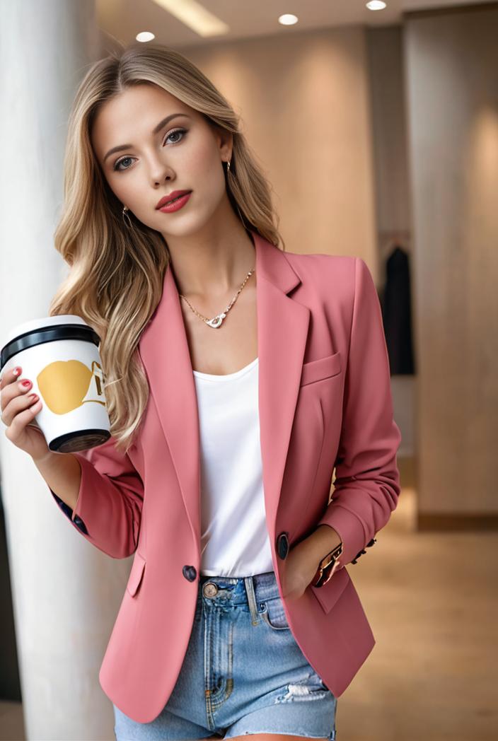 ladies solid button up blazer with long sleeves casual lapel design 116769