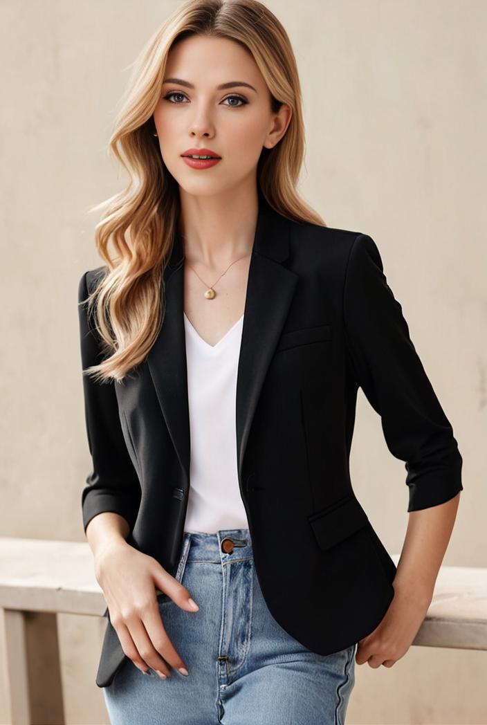 ladies solid button up blazer with long sleeves casual lapel design 116778