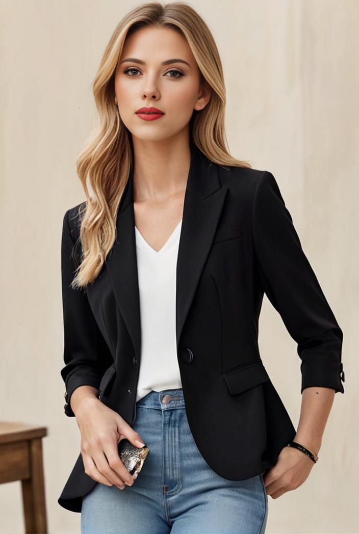 ladies solid button up blazer with long sleeves casual lapel design 116779