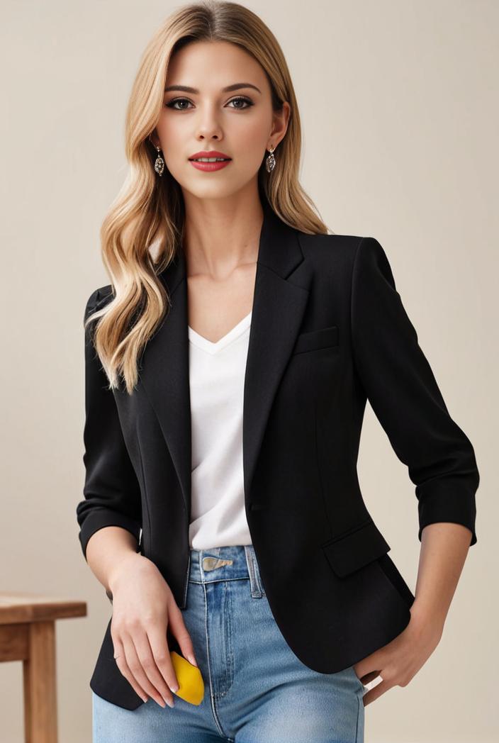 ladies solid button up blazer with long sleeves casual lapel design 116781