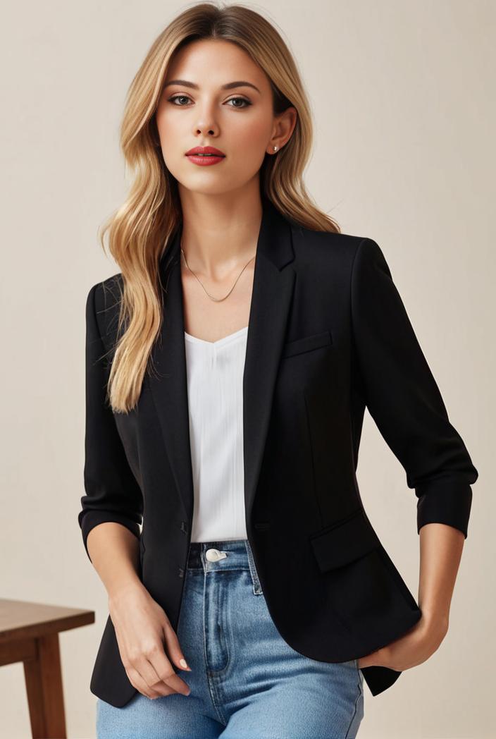 ladies solid button up blazer with long sleeves casual lapel design 116782