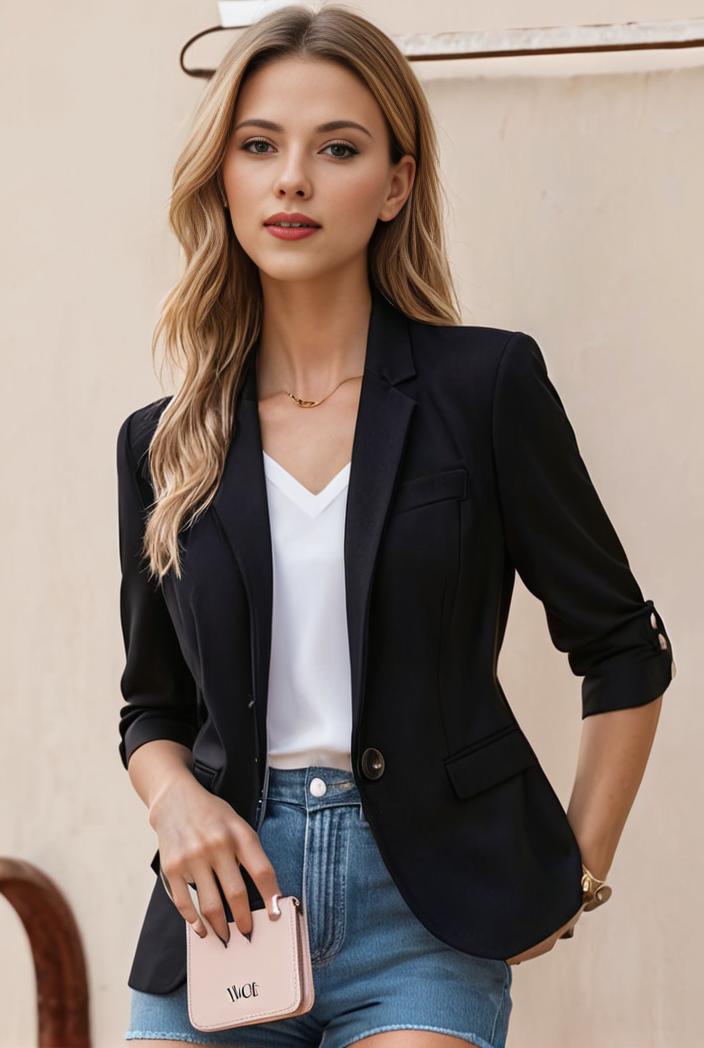 ladies solid button up blazer with long sleeves casual lapel design 116783