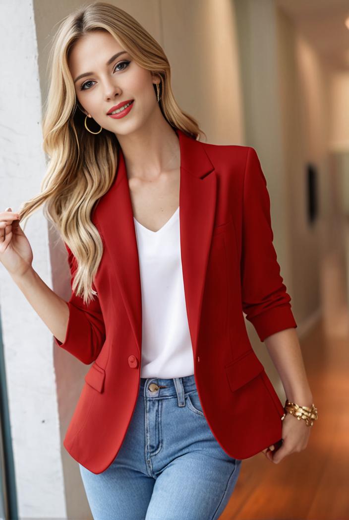 ladies solid button up blazer with long sleeves casual lapel design 116786