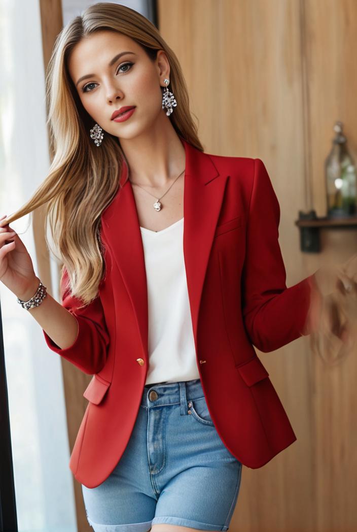 ladies solid button up blazer with long sleeves casual lapel design 116787