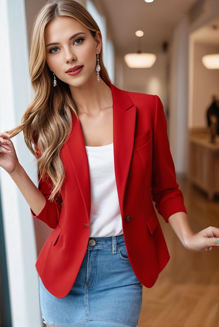 ladies solid button up blazer with long sleeves casual lapel design 116789