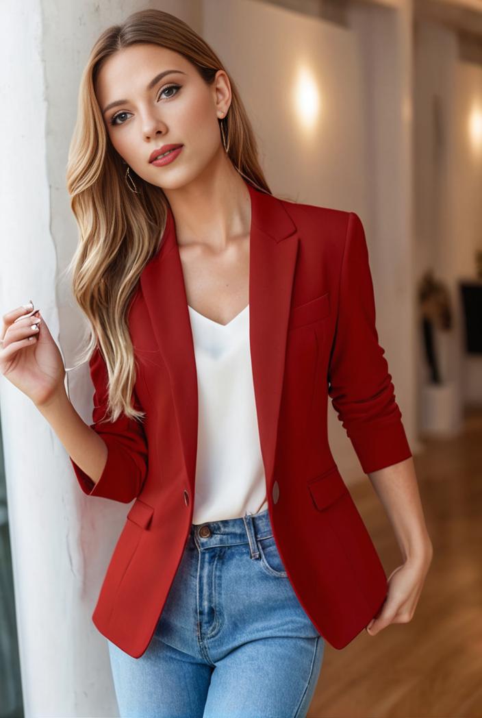ladies solid button up blazer with long sleeves casual lapel design 116790