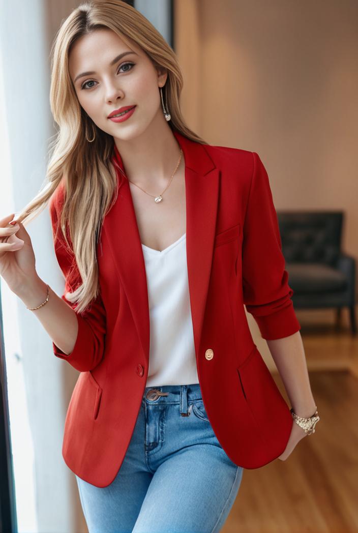 ladies solid button up blazer with long sleeves casual lapel design 116792