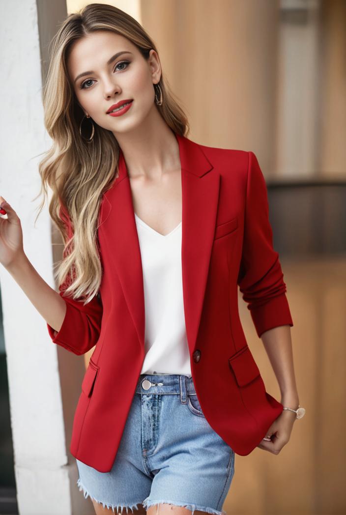 ladies solid button up blazer with long sleeves casual lapel design 116793