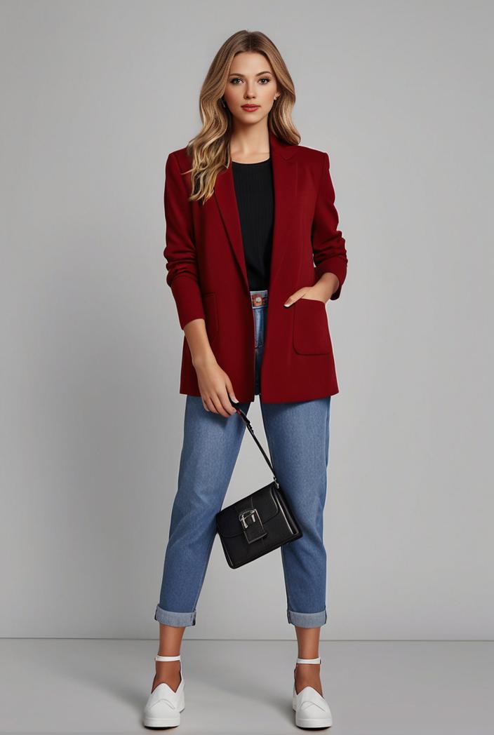 lapel neck blazer with button front stylish long sleeve jacket for office work women s apparel 116874