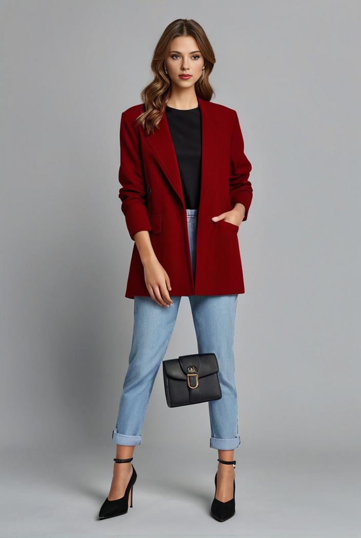 lapel neck blazer with button front stylish long sleeve jacket for office work women s apparel 116875