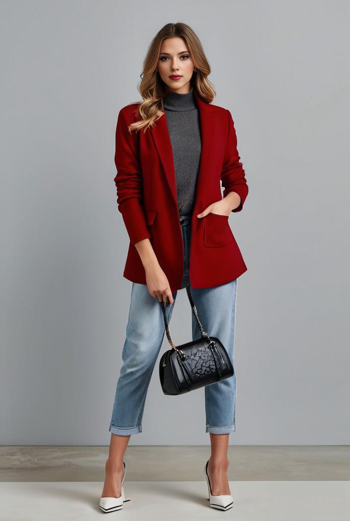 lapel neck blazer with button front stylish long sleeve jacket for office work women s apparel 116876
