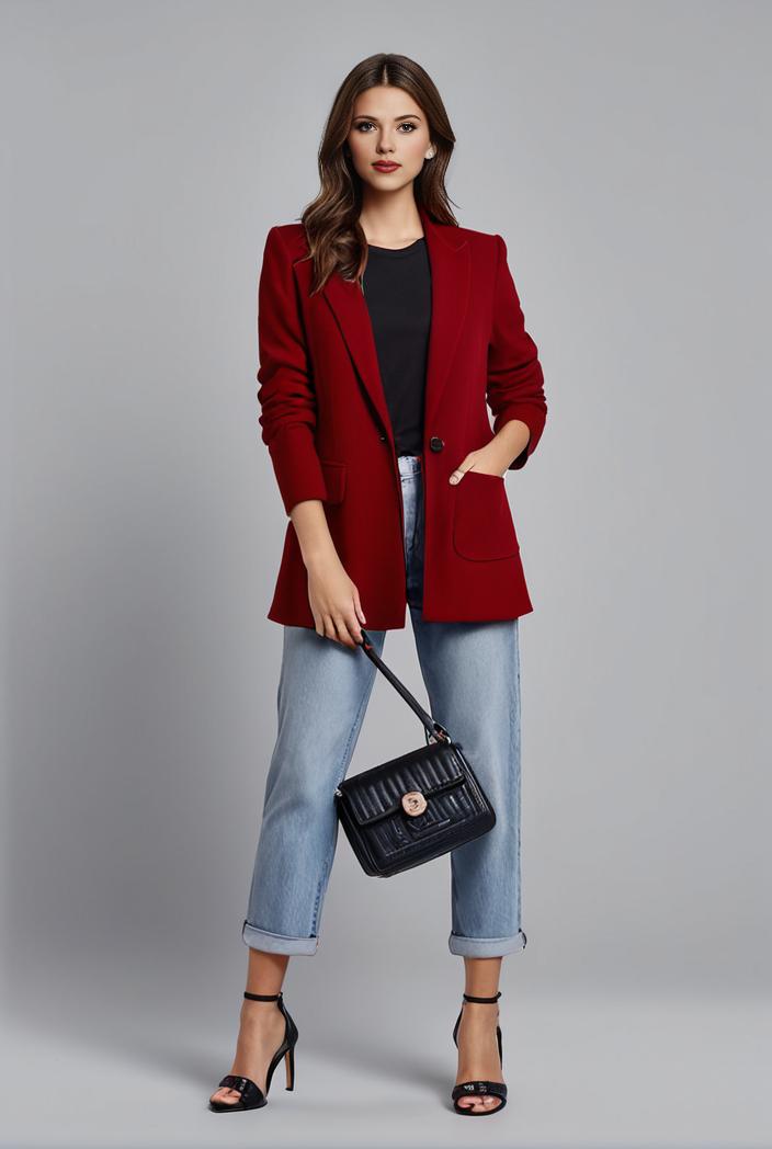 lapel neck blazer with button front stylish long sleeve jacket for office work women s apparel 116877