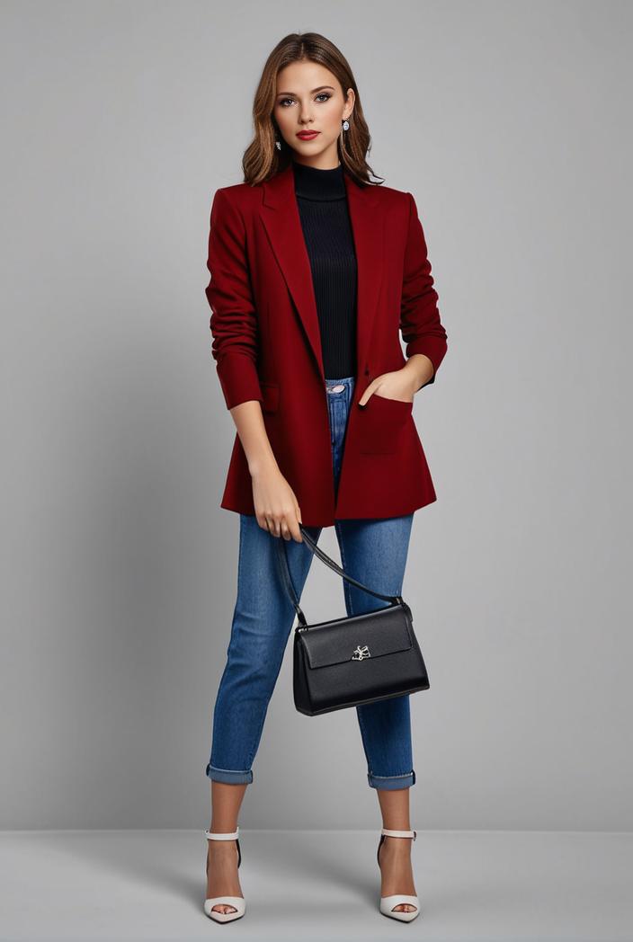 lapel neck blazer with button front stylish long sleeve jacket for office work women s apparel 116880