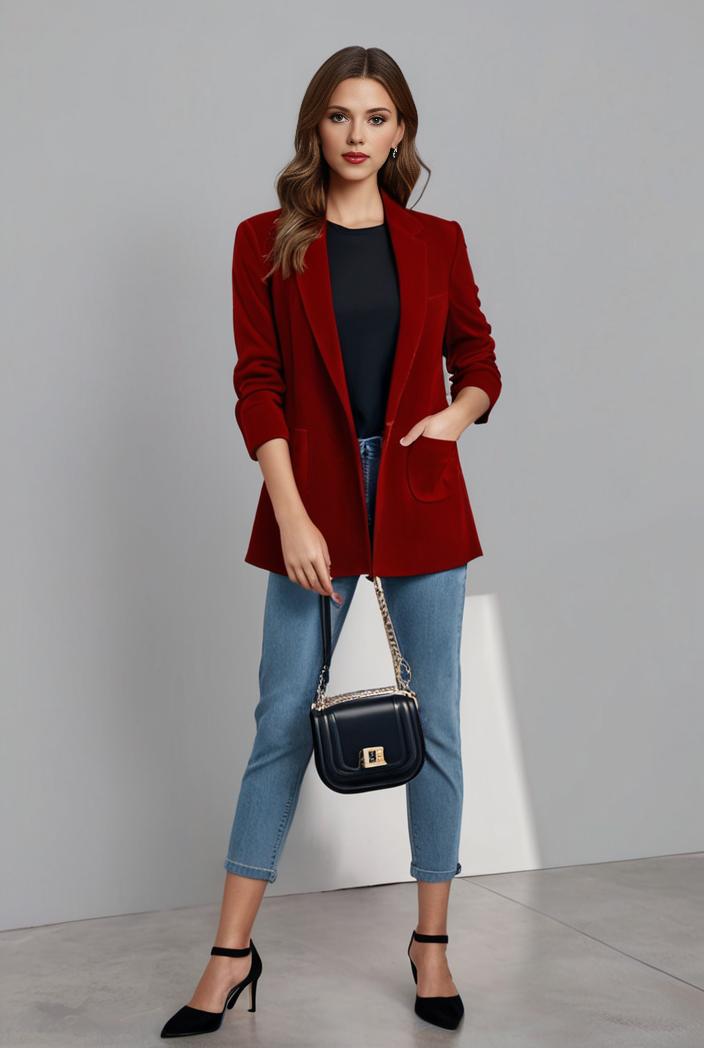lapel neck blazer with button front stylish long sleeve jacket for office work women s apparel 116878