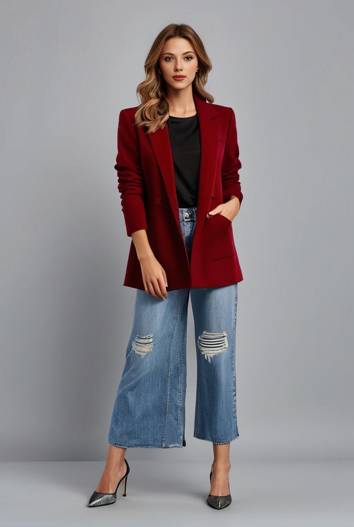 lapel neck blazer with button front stylish long sleeve jacket for office work women s apparel 116879