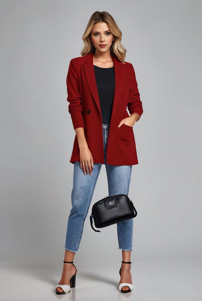 lapel neck blazer with button front stylish long sleeve jacket for office work women s apparel 116881