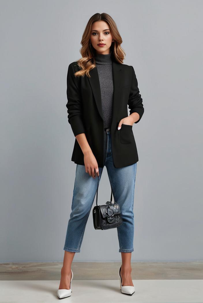 lapel neck blazer with button front stylish long sleeve jacket for office work women s apparel 116884
