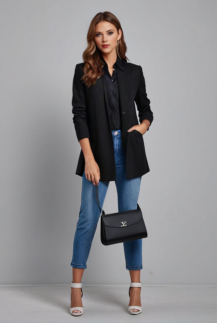 lapel neck blazer with button front stylish long sleeve jacket for office work women s apparel 116888