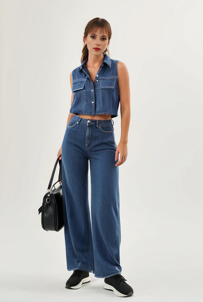 relaxed fit blue denim romper with slant pockets distressed denim coverall stylish women s denim outfit 120443