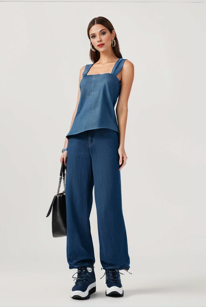 relaxed fit blue denim romper with slant pockets distressed denim coverall stylish women s denim outfit 120456