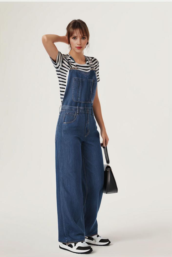 relaxed fit blue denim romper with slant pockets distressed denim coverall stylish women s denim outfit 120458