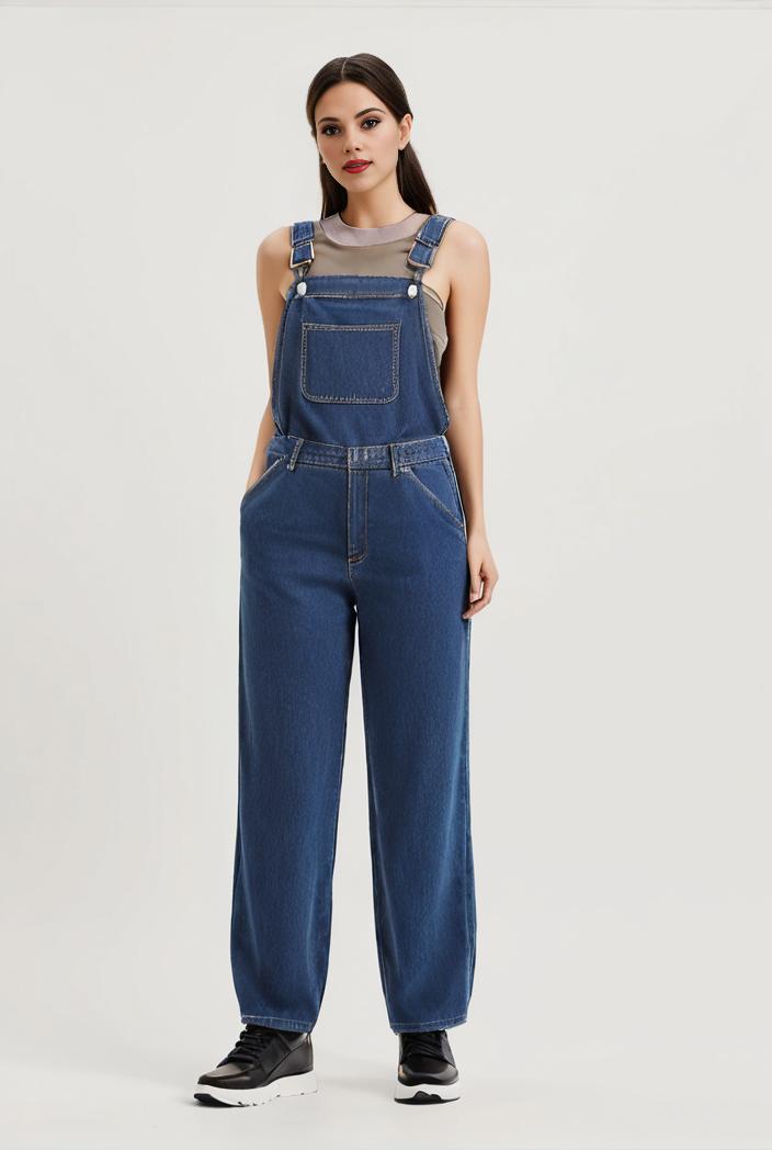 relaxed fit blue denim romper with slant pockets distressed denim coverall stylish women s denim outfit 120470