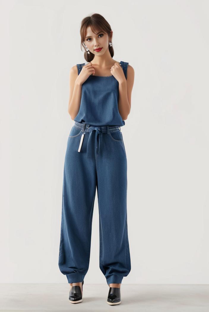 relaxed fit blue denim romper with slant pockets distressed denim coverall stylish women s denim outfit 120471