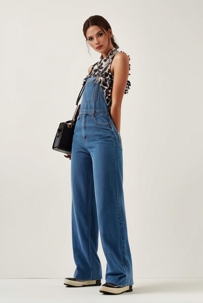 relaxed fit blue denim romper with slant pockets distressed denim coverall stylish women s denim outfit 120477