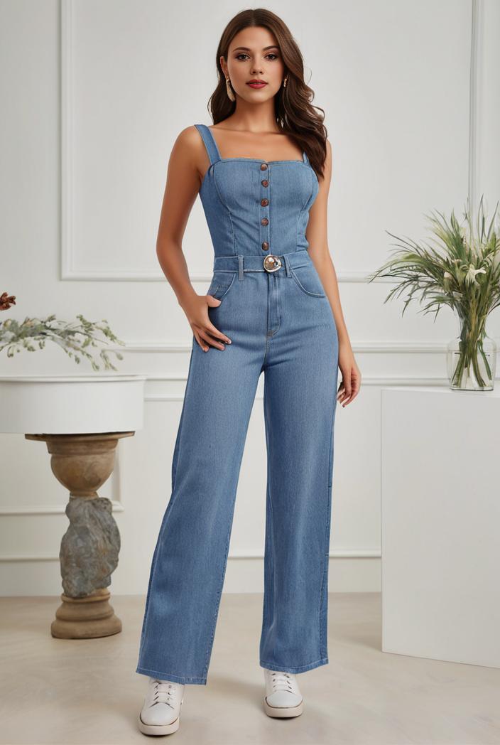 relaxed fit denim jumpsuit with slant pockets non elastic washed denim overalls women s denim apparel 120500