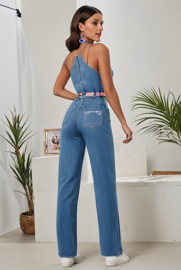 relaxed fit denim jumpsuit with slant pockets non elastic washed denim overalls women s denim apparel 120502