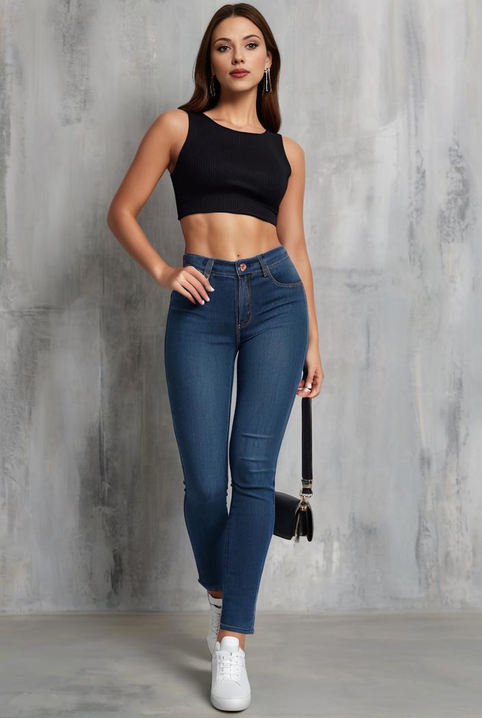 slim fit drawstring denim jeans with elastic waist for women 125218