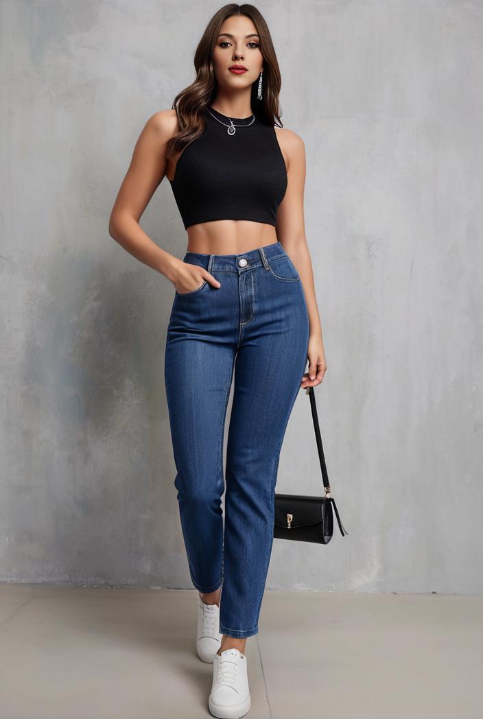 slim fit drawstring denim jeans with elastic waist for women 125220