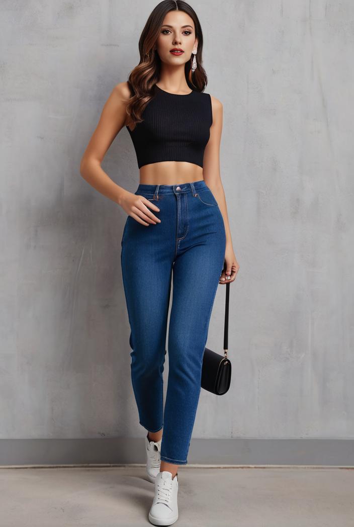 slim fit drawstring denim jeans with elastic waist for women 125221