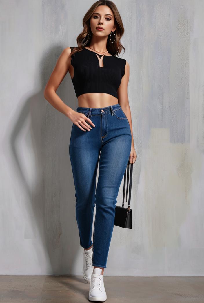 slim fit drawstring denim jeans with elastic waist for women 125222