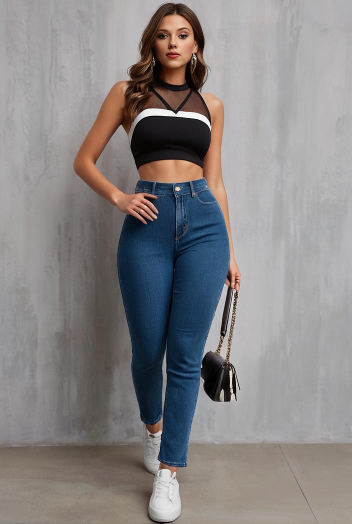 slim fit drawstring denim jeans with elastic waist for women 125223