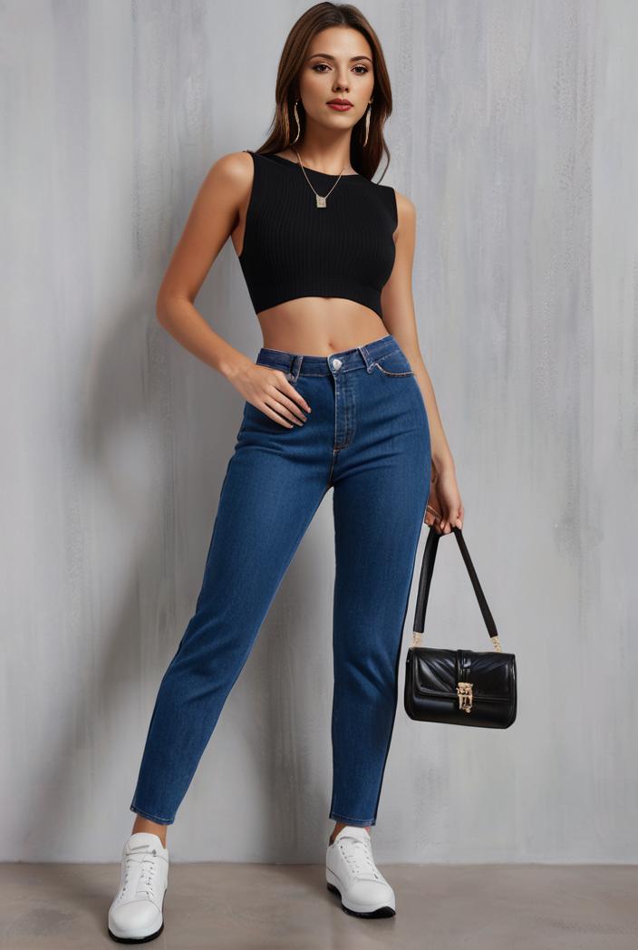 slim fit drawstring denim jeans with elastic waist for women 125231