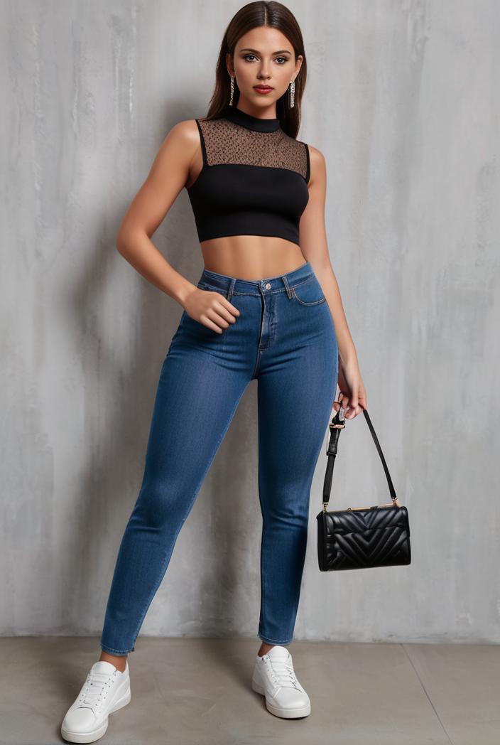 slim fit drawstring denim jeans with elastic waist for women 125229