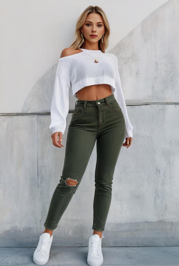 slim fit drawstring denim jeans with elastic waist for women 125234