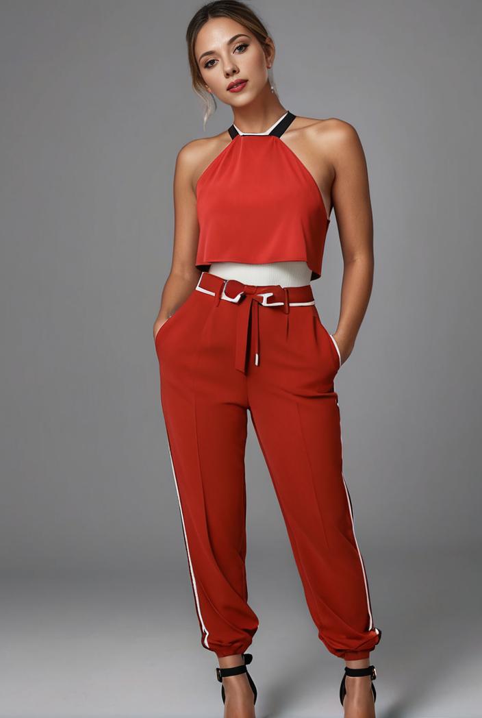 stylish sleeveless jumpsuit with tie waist and flap pockets for women 127785