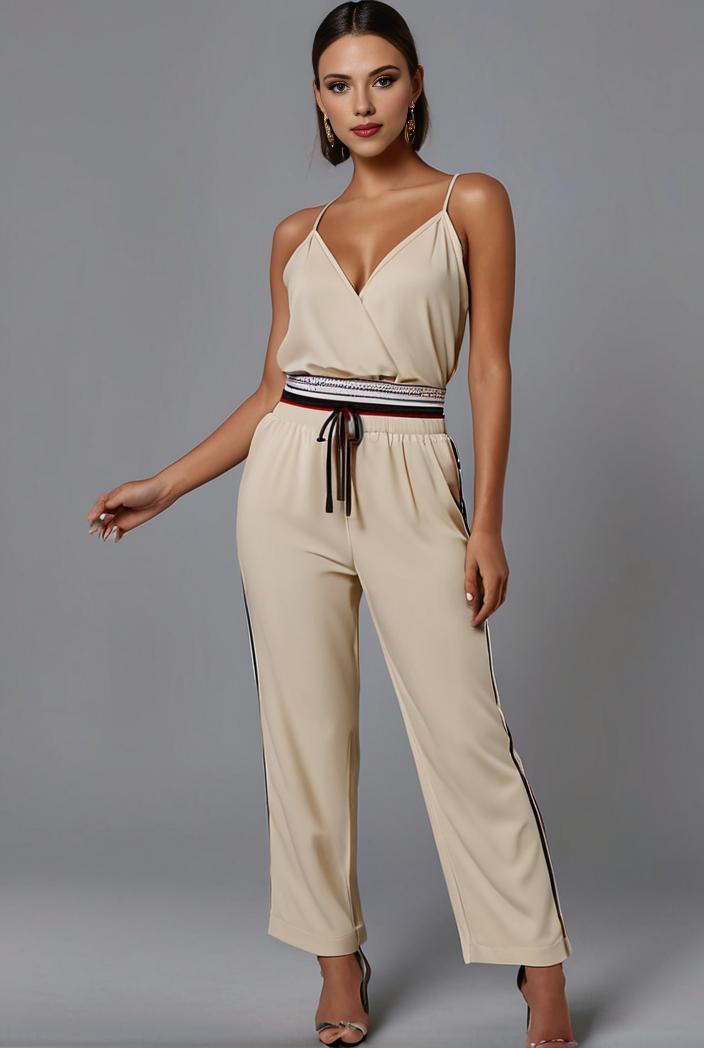 stylish sleeveless jumpsuit with tie waist and flap pockets for women 127794
