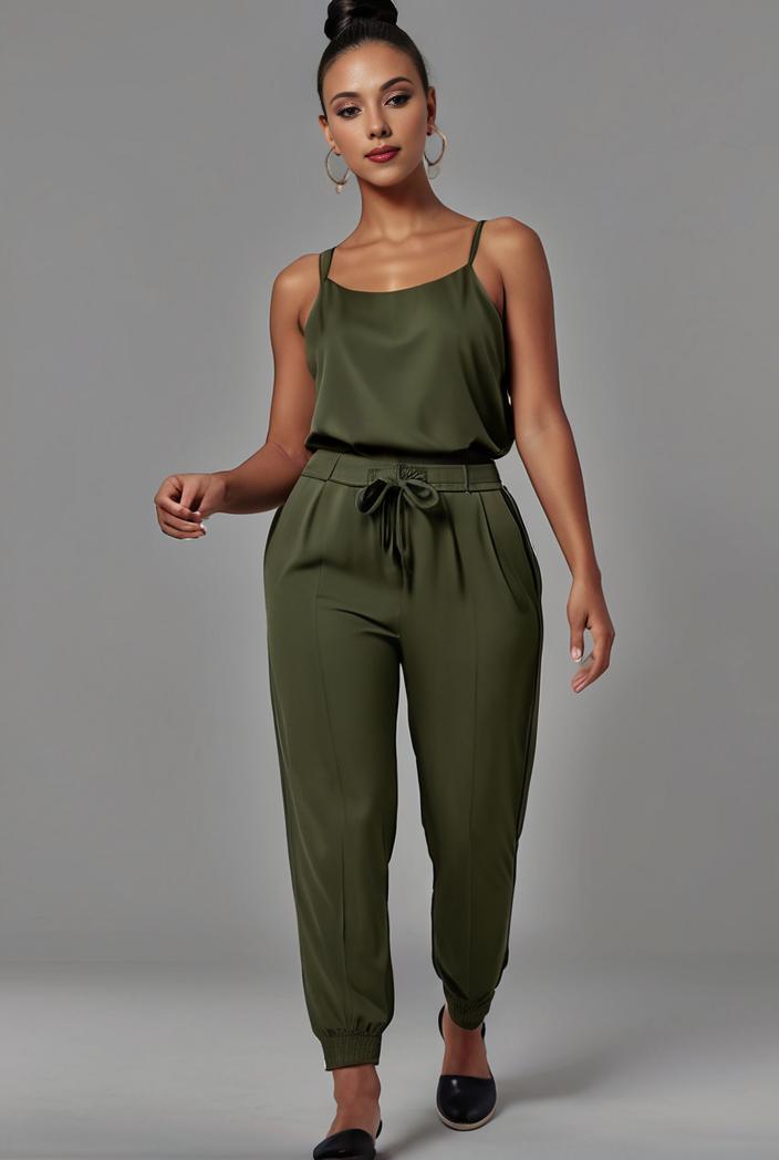 stylish sleeveless jumpsuit with tie waist and flap pockets for women 127802