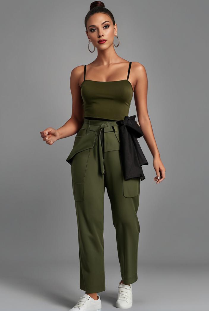 stylish sleeveless jumpsuit with tie waist and flap pockets for women 127803