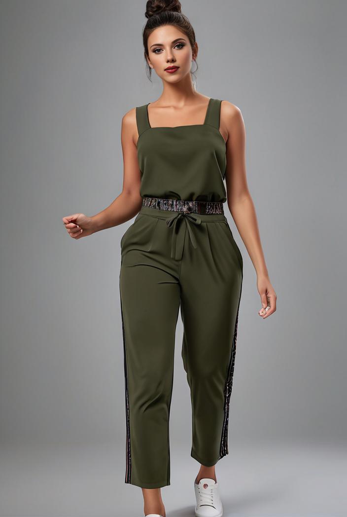 stylish sleeveless jumpsuit with tie waist and flap pockets for women 127804