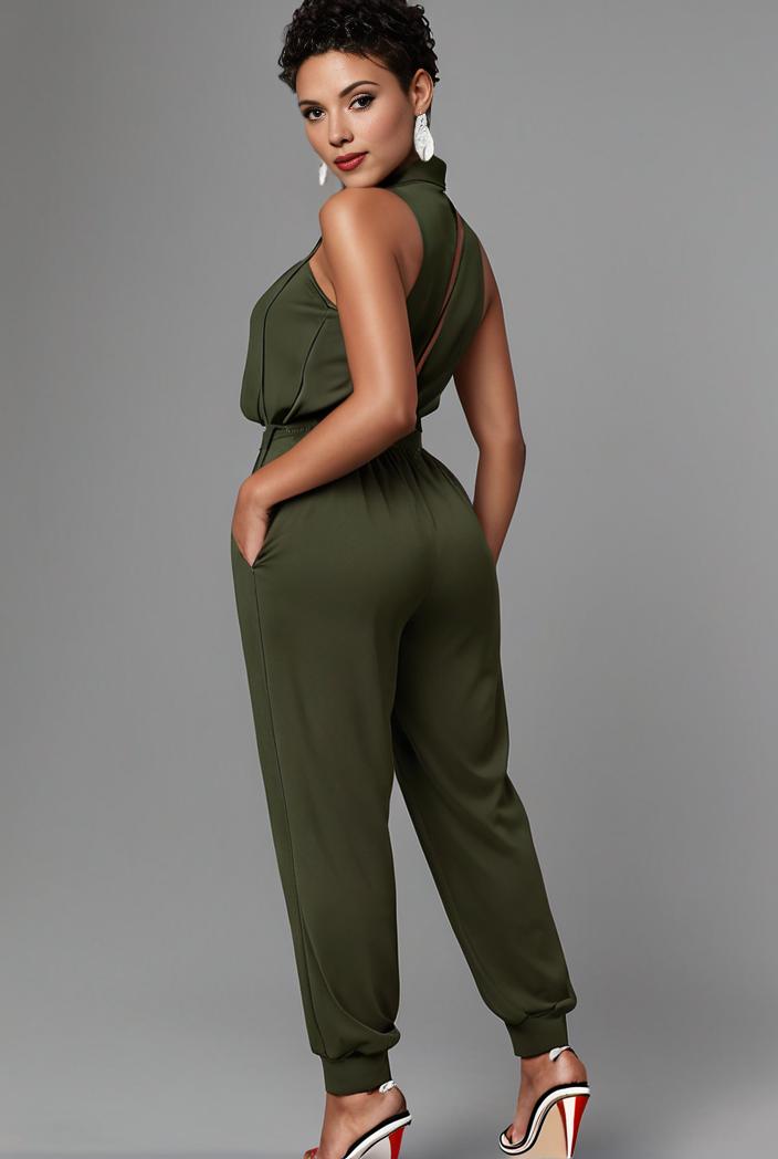 stylish sleeveless jumpsuit with tie waist and flap pockets for women 127806