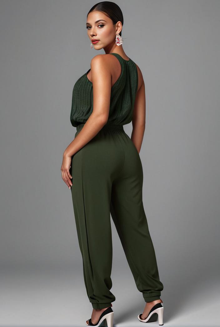 stylish sleeveless jumpsuit with tie waist and flap pockets for women 127810