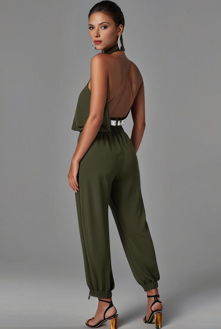 stylish sleeveless jumpsuit with tie waist and flap pockets for women 127807