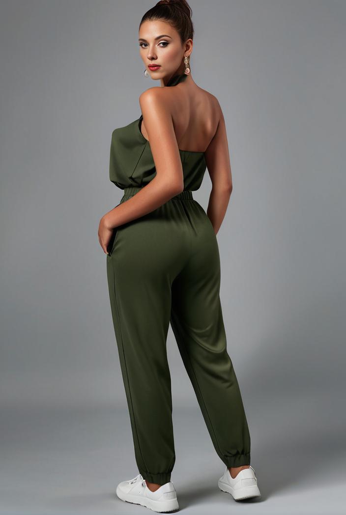 stylish sleeveless jumpsuit with tie waist and flap pockets for women 127811