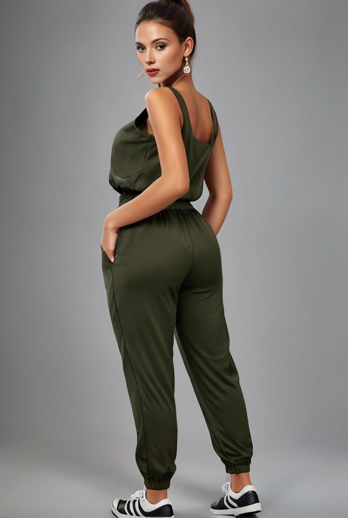 stylish sleeveless jumpsuit with tie waist and flap pockets for women 127812