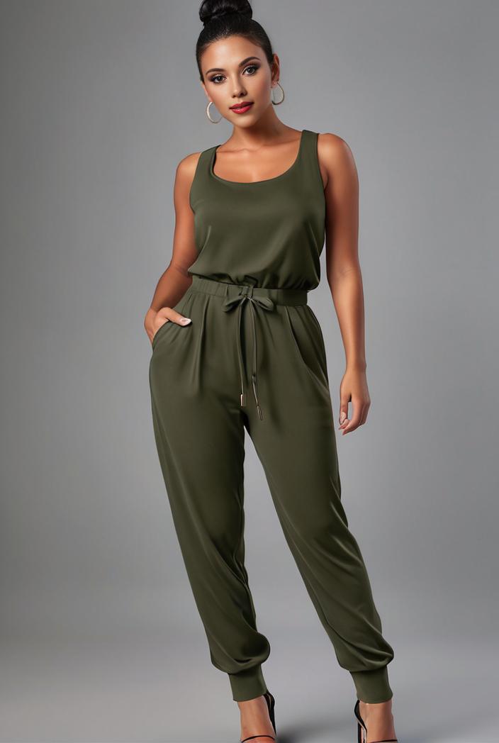 stylish sleeveless jumpsuit with tie waist and flap pockets for women 127820
