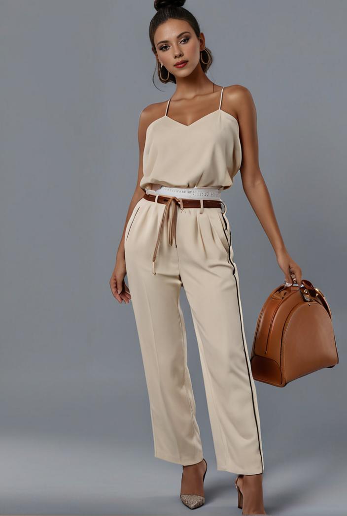 stylish sleeveless jumpsuit with tie waist and flap pockets for women 127826